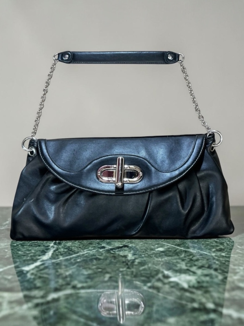 Daisy Fuentes Black Shoulder Bag with Silver Hardware
